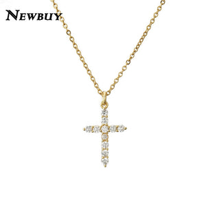 NEWBUY Brand Gold Link Chain Necklace Religious Jewelry Classic Cross Pendant Necklace For Women Men Cubic Zirconia Necklace