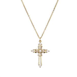 NEWBUY Brand Gold Link Chain Necklace Religious Jewelry Classic Cross Pendant Necklace For Women Men Cubic Zirconia Necklace