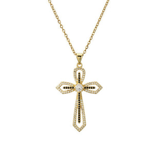 NEWBUY Brand Gold Link Chain Necklace Religious Jewelry Classic Cross Pendant Necklace For Women Men Cubic Zirconia Necklace