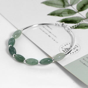 Ruifan 925 Sterling Silver Bracelets Ladies Natural Green Jade Oval Waterdrop Lucky Bead Charms Women's Bracelet Jewelry YBR098