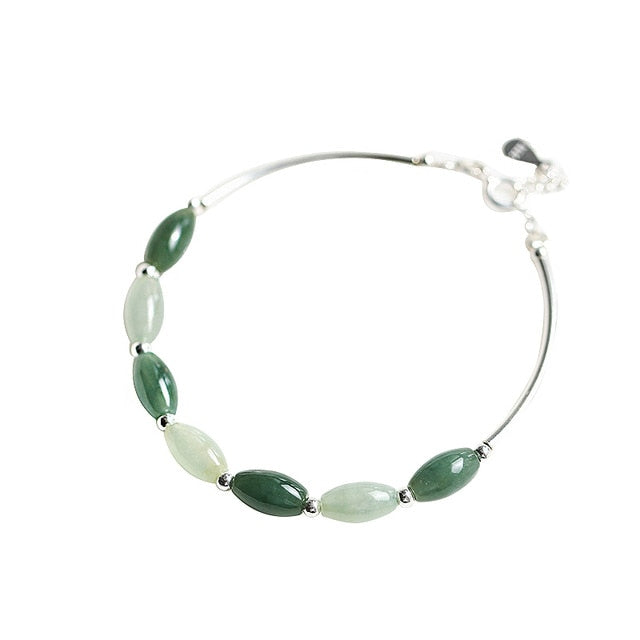 Ruifan 925 Sterling Silver Bracelets Ladies Natural Green Jade Oval Waterdrop Lucky Bead Charms Women's Bracelet Jewelry YBR098