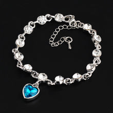 Load image into Gallery viewer, Silver Color Sapphire Bracelet For Women Romantic Heart-shaped Blue jewelry pulseira feminina kehribar bizuteria Bracelet