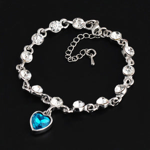 Silver Color Sapphire Bracelet For Women Romantic Heart-shaped Blue jewelry pulseira feminina kehribar bizuteria Bracelet