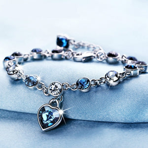 Silver Color Sapphire Bracelet For Women Romantic Heart-shaped Blue jewelry pulseira feminina kehribar bizuteria Bracelet