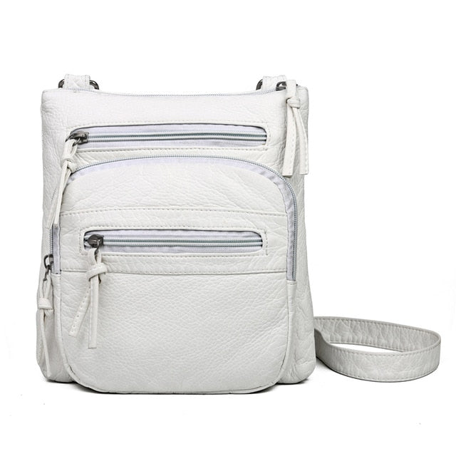 Small Soft Bag Casual Women Bag Purse Wash White Leather Shoulder Bag Handbag Adjustable Women Pocket Bag Ladies Messenger Bag